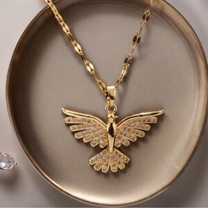 18k Gold Plated Phoenix Spreading Wings Pendant Necklace . New.